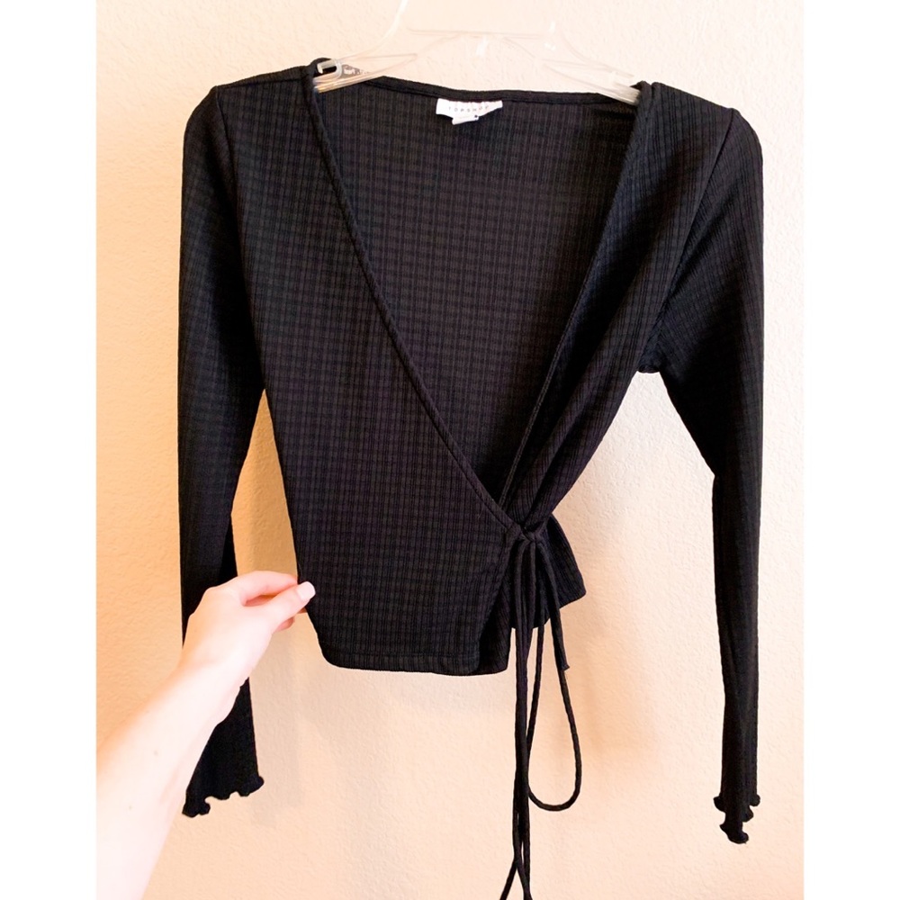 Black Lettuce Sleeve Wrap Top - TopShop